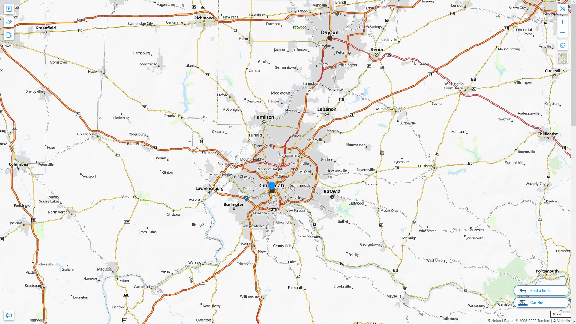 Cincinnati Ohio Highway and Road Map